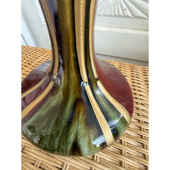 Vintage MCM Brown Green Gold Drip Pottery Fat Belly Vase 7" - Picture 3 of 9